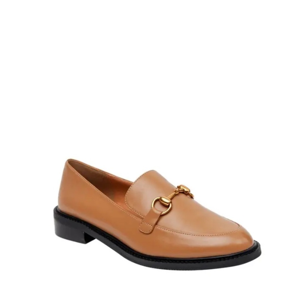 LISA VICKY Zany Loafer Oak Tan Leather Loafers with Gold Hardware